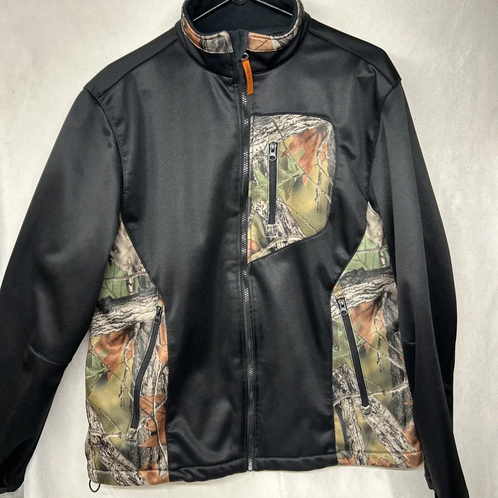 Trail Crest Black Camo Accents Full Zip Men's Large Jacket Fleece Lined Outdoors